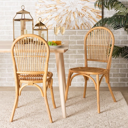 Baxton Studio Wina Modern Bohemian Natural Brown Rattan 2Piece Dining Chair Set 211-2PC-12768-ZORO